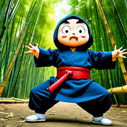 Home 7 **
"Shin Chan in a playful ninja pose, wearing a fully clothed, child-sized ninja outfit in a vibrant bamboo forest setting, appropriate attire, safe for work, perfect anatomy, natural proportions, family-friendly illustration, anime style."
**