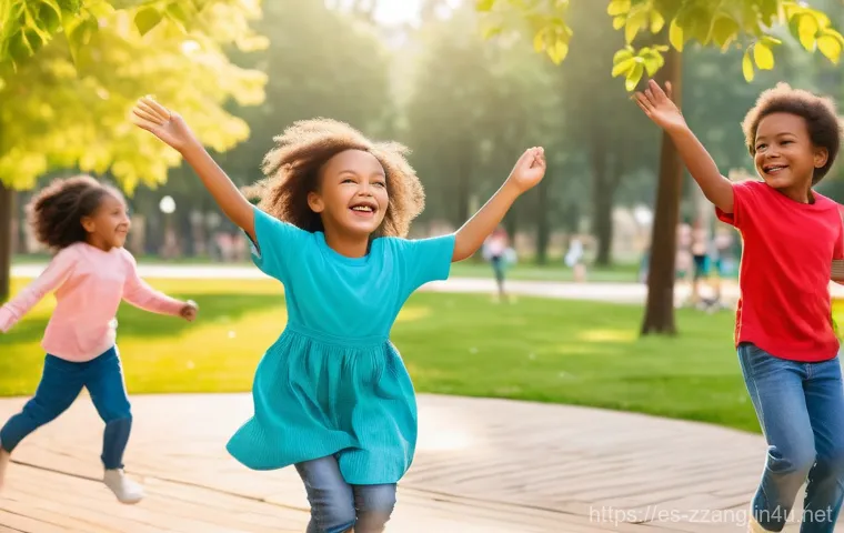 짱구 애니메이션의 음악 - **Prompt for "The Power of Simplicity and Immediate Connection":**
"A vibrant outdoor park scene...