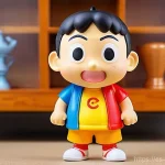 짱구가 그려진 굿즈와 상품화 현황 - **Prompt:** A highly detailed PVC collectible figure of Shin Chan, approximately 6 inches tall, capt...