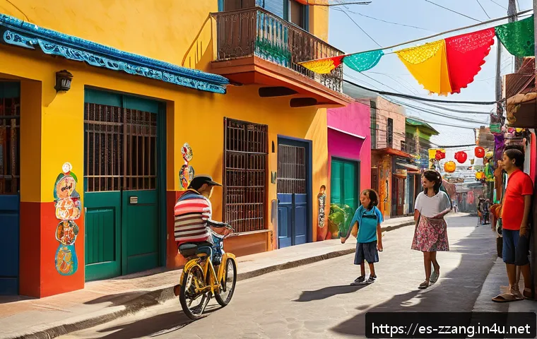 짱구 해외 수출 전략 - A lively scene depicting a family-friendly Shin Chan animation set in a colorful Mexican neighborhoo...