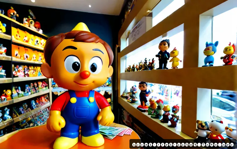 짱구 굿즈 구매처 추천 - Photorealistic Spanish collectibles boutique in Madrid, neatly arranged shelves displaying colorful ...